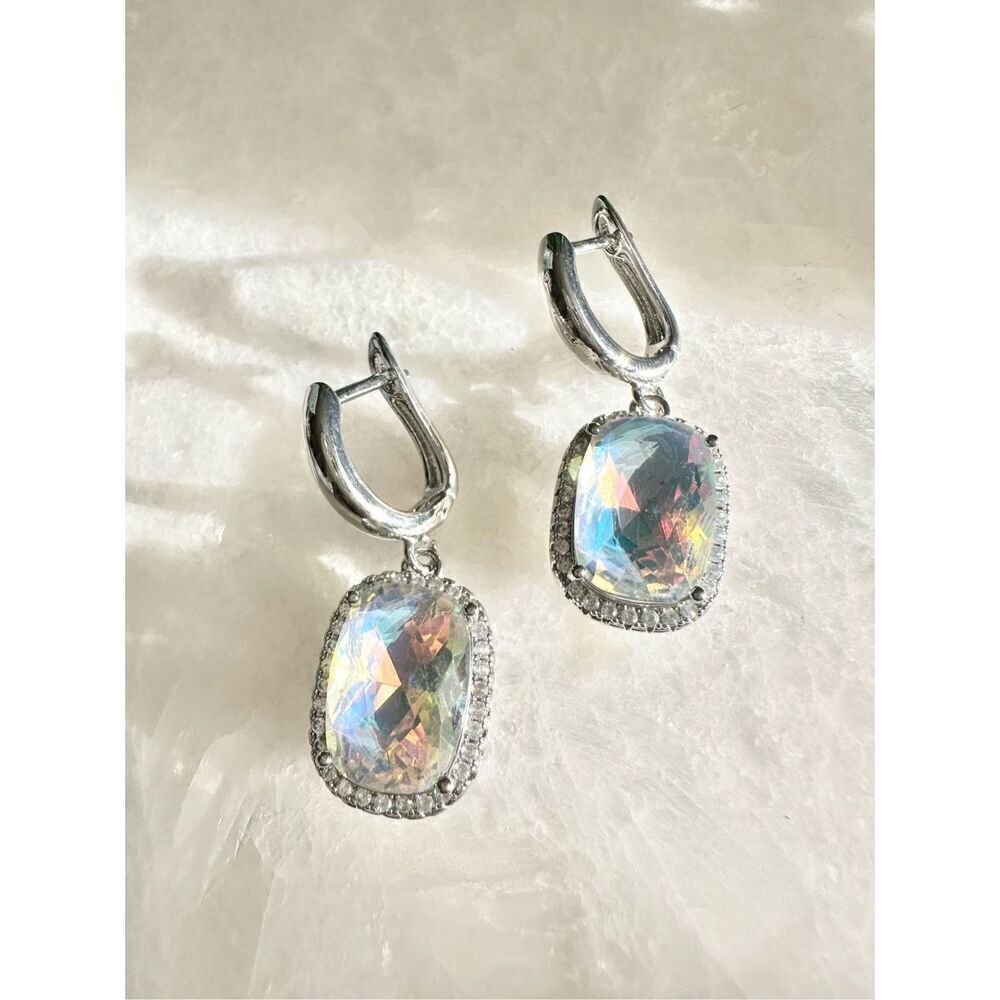 Iridescent silver color cubic zirconia earrings - Picture 8 of 10